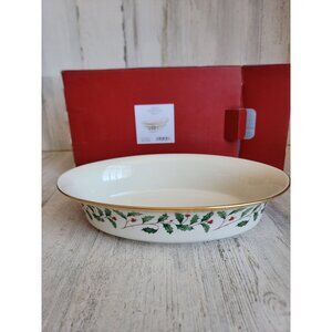 Lenox NEW open vegetable Bowl holiday mistletoe Xmas dish kitchen‎